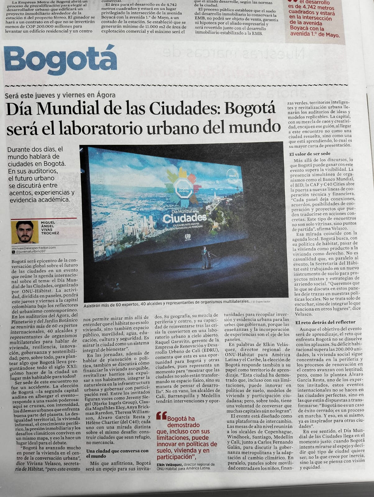 Día Mundial de las Ciudades: Bogotá será el laboratorio urbano del mundo